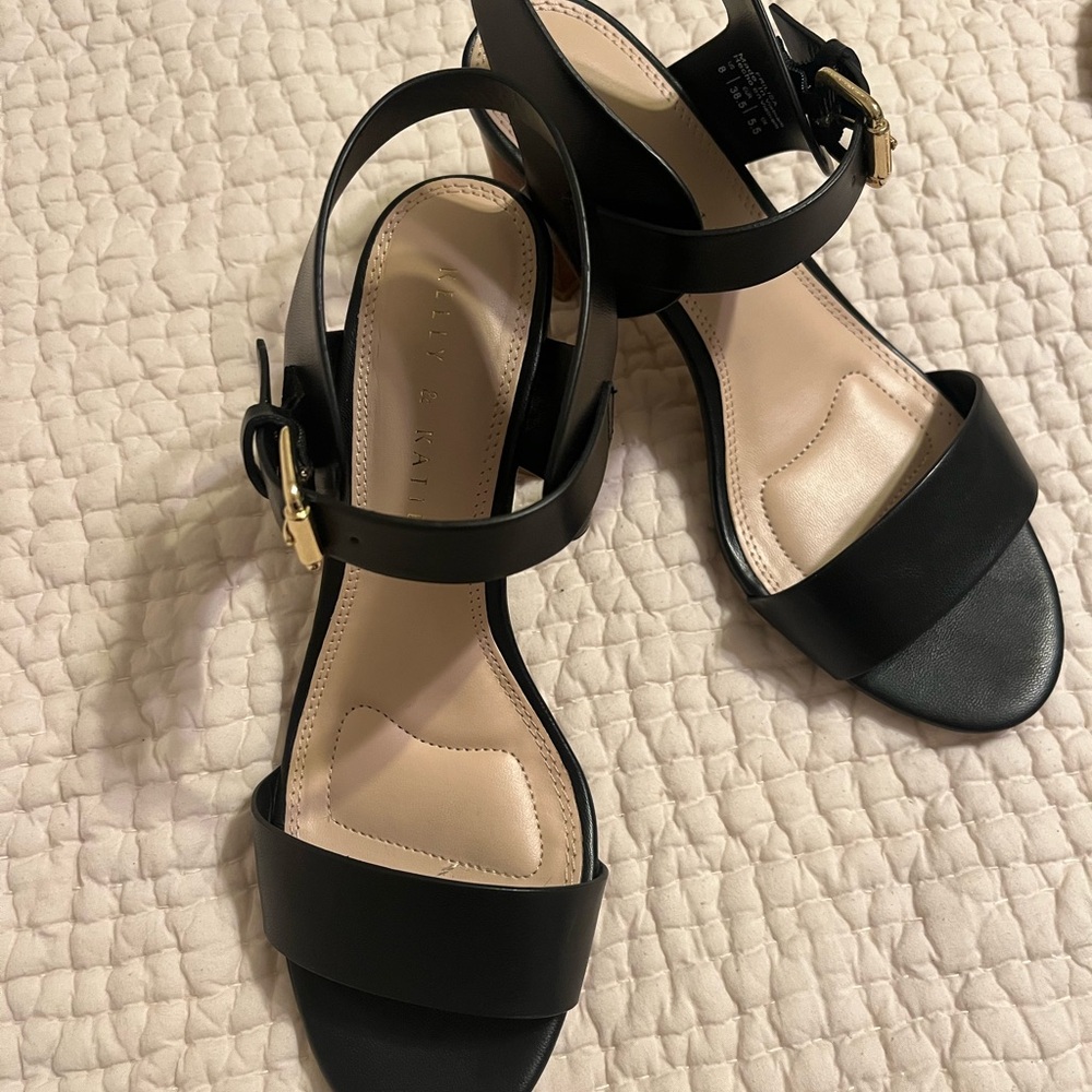 Kelly & Katie Black Strappy Open-Toe Sandals with Gold Buckle